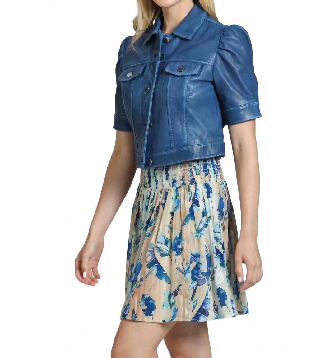 NEW 11 UPTOWN short sleeve leather jacket in blue